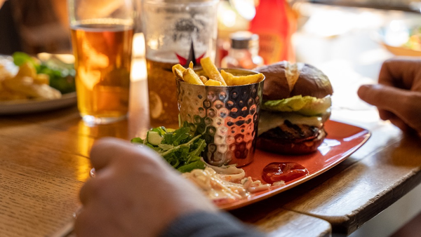 Two burgers and two pints